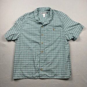 Duluth Trading Co Men XL Green Plaid Short Sleeve Untucked Relaxed Fit Shirt